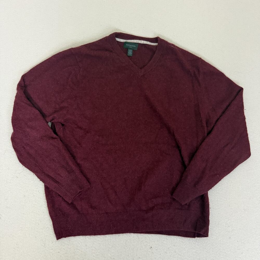 Magaschoni Man 100% Cashmere Sweater Burgundy V-Neck Mens Size L